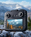 Remote control for Camera Drone With GPS For Beginners And Vloggers, showing live mountain view on screen, black model