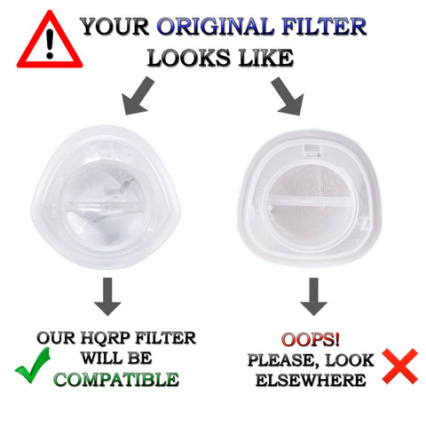 Comparison of two vacuum filters, left label showing compatibility with washable filter replacement for Black and Decker models.
