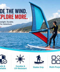Man using Inflatable Kite Surf Wing Foil Sail With 360 Rotation Base, Foot Straps, And One-Way Air Pump Kit for paddleboard training on water