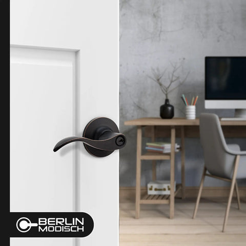 Entrance Lever Door Handle Set With Reversible Lever For Right Or Left Handed Doors Includes Single Cylinder Deadbolt