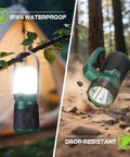 4 in 1 Modular Camping Lantern Rechargeable Led Flashlight And Portable Camp Fan IPX4 Waterproof Outdoor Essentials Kit displayed in use.