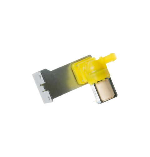 Side view of OEM WD15X10014 Water Inlet Valve for Dishwashers Replacement Part with yellow valve and metal bracket, easy to install.