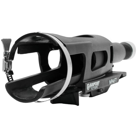 Powder Actuated Saddle Head Attachment For Pole Mounts And Ceiling Grid Installations in black metal design, NPAFT compatible
