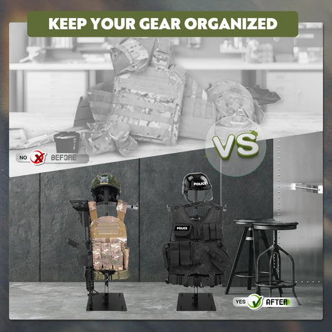 Heavy Duty Steel Tactical Gear Stand Holds Up To 100 Lbs Freestanding Display Rack For Helmets, Vests, Belts And Police Duty Gear