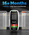 No Sweat Portable Radon Detector For House And Basement Air Testing displaying long-term trend logs and radon levels.
