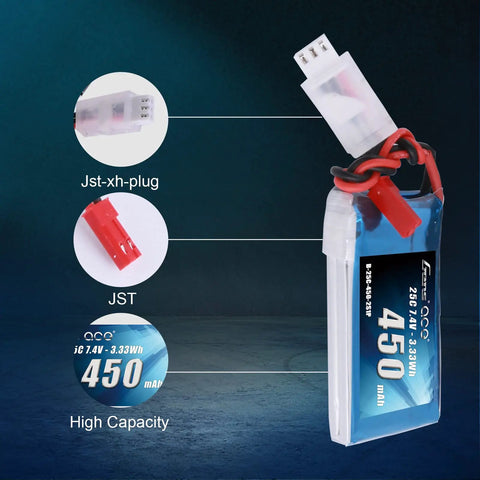7.4V 450mAh 2S LiPo Battery Pack 25C 50C JST Plug For Emax Babyhawk Heli 250 Micro FPV Drone details and features