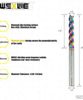 WEXWE 1/4 in extra-long carbide square end mill, 4 in OAL, 3-flute, DLC coating for aluminum/copper/plastic, 2 pcs