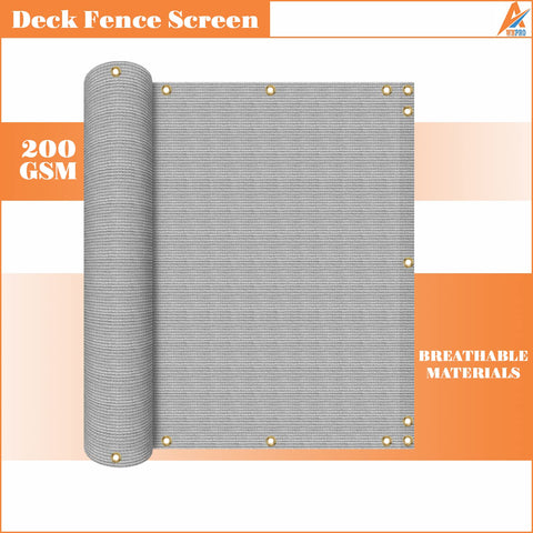 Rolled light gray balcony privacy screen for decks and patios no fuss install with 200 GSM HDPE fencing cover, breathable