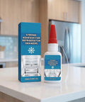 All Purpose Long Lasting Glue 50ml Heavy Duty Adhesive For Refrigerator Repair And Drawer Slides Fix It Fast Bond For Stainless Steel Glass Ceramic Wood Leather Mirror Pottery Foundry Shoes Soles And More bottle and box on countertop