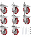 Heavy Duty 5 Inch Locking Swivel Caster Wheels For Furniture With Threaded Stem And Surefire Side Brake, set of eight.