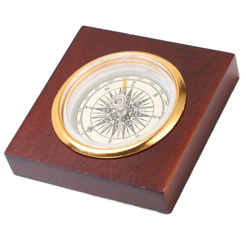 Go To Portable Alloy Compass With Wooden Box For Camping And Hiking Essentials featuring vintage design on a wooden base