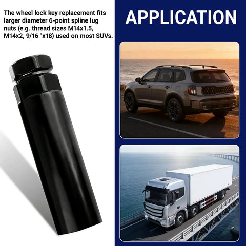 Go To Heavy Duty Large 6 Spline Lug Nut Socket for Wheel Lock Removal and Key Replacement shown with car and truck