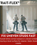 Two workers using Drywall Shims For Leveling And Framing Fixes in a home renovation setting