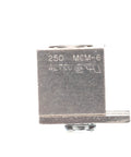 Front view of ECCS2 Ground Bar Lug Kit for 6 to 250 MCM wire, silver finish, with collared strap mounts inside ground bar terminals.