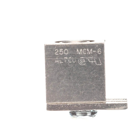 Front view of ECCS2 Ground Bar Lug Kit for 6 to 250 MCM wire, silver finish, with collared strap mounts inside ground bar terminals.