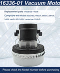Vacuum cleaner motor, front view, 120V, 5.7-inch diameter, 2-stage blower, includes gasket