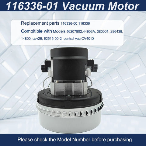 Vacuum cleaner motor, front view, 120V, 5.7-inch diameter, 2-stage blower, includes gasket