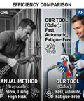 Comparison image showing a Professional Automatic Wire Fishing Tool For Wall Wiring Projects With Electric Drill Adapter in use.