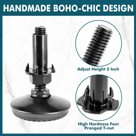 Eight Piece M10 Adjustable Leveling Feet Set For Furniture With 2 Inch Thread Length Rubber Leg Levelers focused image