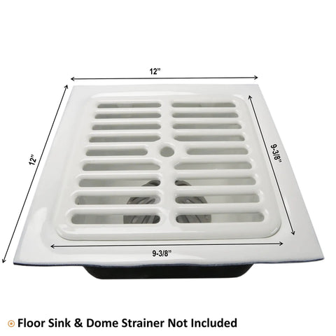 Durable Cast Iron Porcelain Floor Sink Grate Top With Ceramic Surface 9 3/8 inch square by 1 1/4 inch thick on white background
