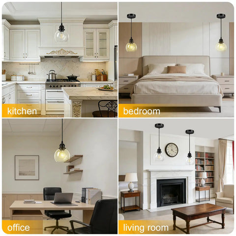 Dope Matte Black Pendant Light For Kitchen Island With Clear Glass Globe Shade, 71 Inch Adjustable Hanging Lamp in various rooms