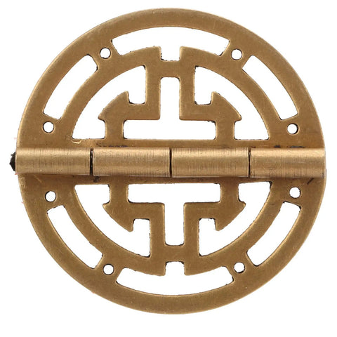 Close-up of Bronze Round Brass Hinges Antique Style Cabinet Hardware for Jewelry Boxes Gift Boxes and Wine Boxes