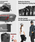 Waterproof Bike Pannier Bag 25L with Quick Release TPU Coating and Reflective Design, multiple angles and uses displayed