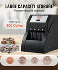 Efficient US Coin Sorter And Wrapper Machine With Four Large Coin Tubes, Sorts Pennies Nickels Dimes Quarters, Black, holds 200 coins