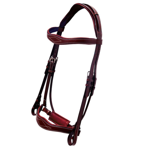 Dressage Bridle With Web Reins Broad Anatomical Crownpiece Crank Noseband And Designer Wave Browband Reins for horses, side view