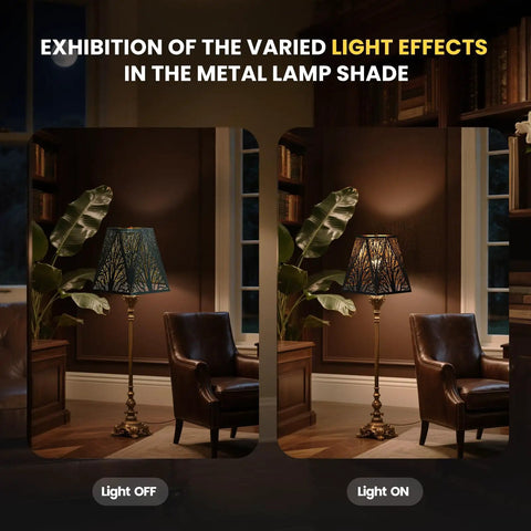 Medium Modern Style Lamp Shades With Multiple Sides Tree Pattern Metal Spider Lampshade For Table Lamps And Floor Lights, light effects displayed.