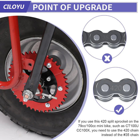 420 Chain Sprocket 42 Tooth Mini Bike Sprocket Hub Adapter Replacement installed on mini bike wheel, close-up view