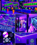 80Ft Black Light Strip With Remote, 1440 LEDs, Flexible 12V Glow Party Blacklights used in a vibrant party setup