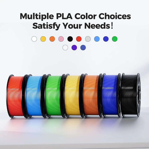 Colorful PLA filament spools displayed in various shades, showcasing multiple PLA color choices to satisfy your needs.