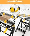 Portable Folding Workbench With Vise And Eight Sliding Clamps Seven Level Height Adjustments Tiltable Extendable Tabletop