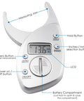 Portable Skinfold Caliper With LCD Screen For Easy Body Fat Measurement, Handheld Fitness Tool For Men And Women, showing buttons and display