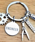 Techie Engineer Keychain For Mechanical Engineering Students And Teachers, Gear Ruler Compass Pencil Charms, Design Engineer Graduation Gift