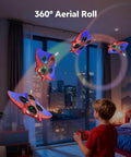Child flying Kids RC Plane With Altitude Hold and One Button Takeoff and Landing 360 Degree Flips LED Lights indoors