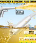 Heavy Duty Portable Cordless Gasoline Transfer Pump With A Rapid Four Gallons Per Minute Flow pouring liquid efficiently.