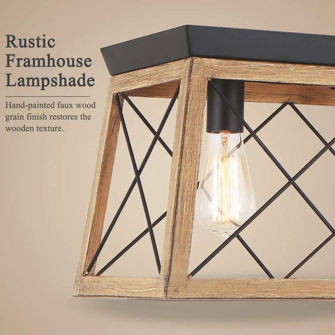 Farmhouse Chandelier With Five Lights For Kitchen Island Lighting Rustic White Wood Finish close-up of faux wood grain on iron frame