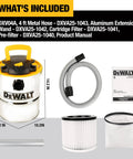 Tough As Nails Ash Vacuum With 4 Gallon Metal Canister And 4 HP Motor components including hose, filter, and manual.