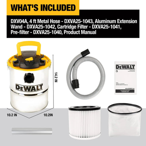 Tough As Nails Ash Vacuum With 4 Gallon Metal Canister And 4 HP Motor components including hose, filter, and manual.