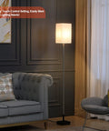 Tall Floor Lamp With Linen Shade For Living Room And Bedroom - Modern Standing Light in a cozy living room setting