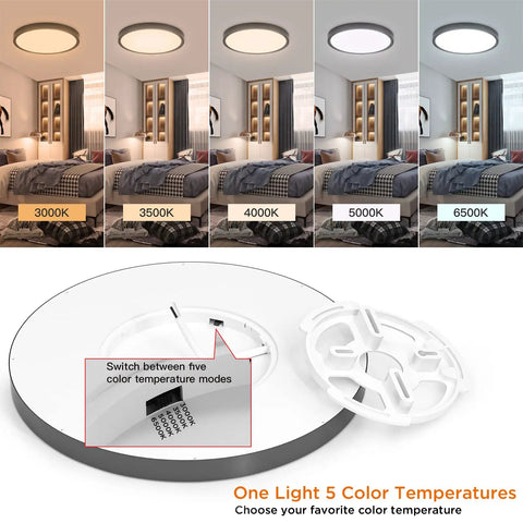 4 Pack LED Flush Mount Ceiling Lights 20W 12 Inch Black Ultra Slim With 5 CCT Selectable Color Temperature Options showcase