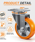 Badass Heavy Duty 4 Inch Swivel Caster Wheels Set Of Four With Aluminum Core And Sweet Rolling Polyurethane Treads For Quiet Non Marking Cart Or Workbench Upgrades At 1200 Pounds showing 360° rotation and precision ball bearings.