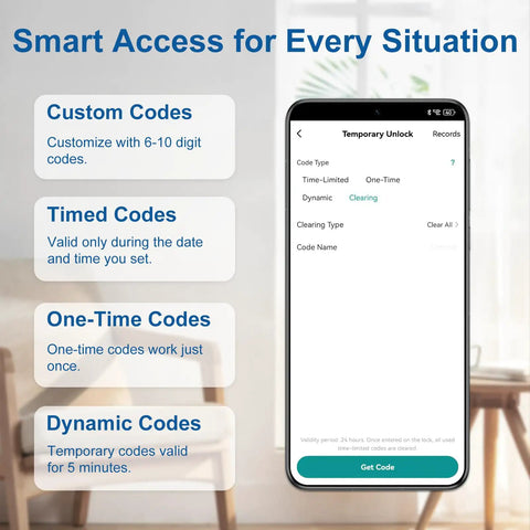 Smart Fingerprint Door Lock With 5 Ways To Unlock, Anti Peep Code, Adjustable Auto Lock, Inside Lock, Keyless Entry features app interface