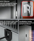 Heavy Duty EV Charger Outdoor Enclosure Wall Mount Lock Box For Level 2 Charging Station details on hinges, cable inlet, and ventilation holes.