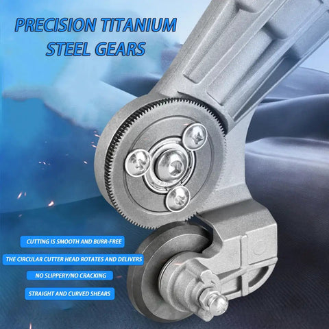 Precision titanium steel gears of Powerful Cordless Electric Metal Shears With Rechargeable Battery And Adjustable Speed For Cutting Iron Copper Steel Aluminum Sheets.