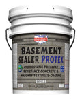Hardcore White Basement Sealer For Concrete And Masonry Walls Block Ten Psi Negative Hydrostatic Pressure in five gallon bucket.