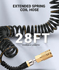1/4 In Polyurethane Recoil Air Hose With 28 Ft Length, Brass Fittings, shown coiled with extended springs, durable design