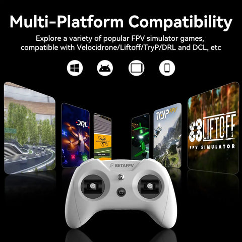 LiteRadio 3 Remote Control Transmitter with Nano Bay, shown with FPV simulator games, Frsky D16 D8 S-FHSS compatibility
